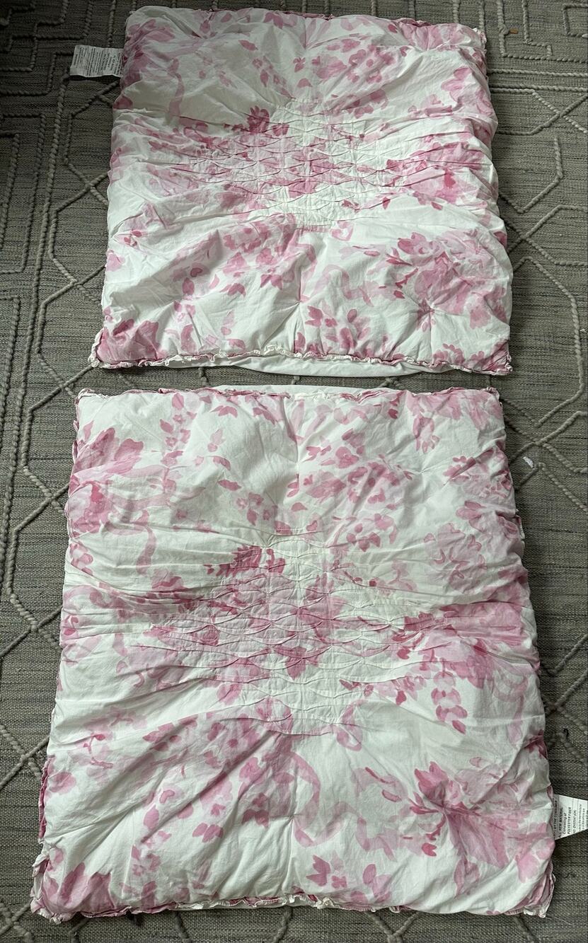 2 Pottery Barn Teen Love Shack Fancy shams Garden Damask Smocked Euro pink set